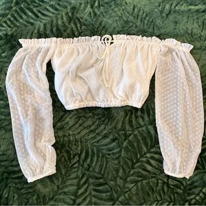 eight Paris Women's White Off Shoulder Bishop Sleeves Crop Top Size Large